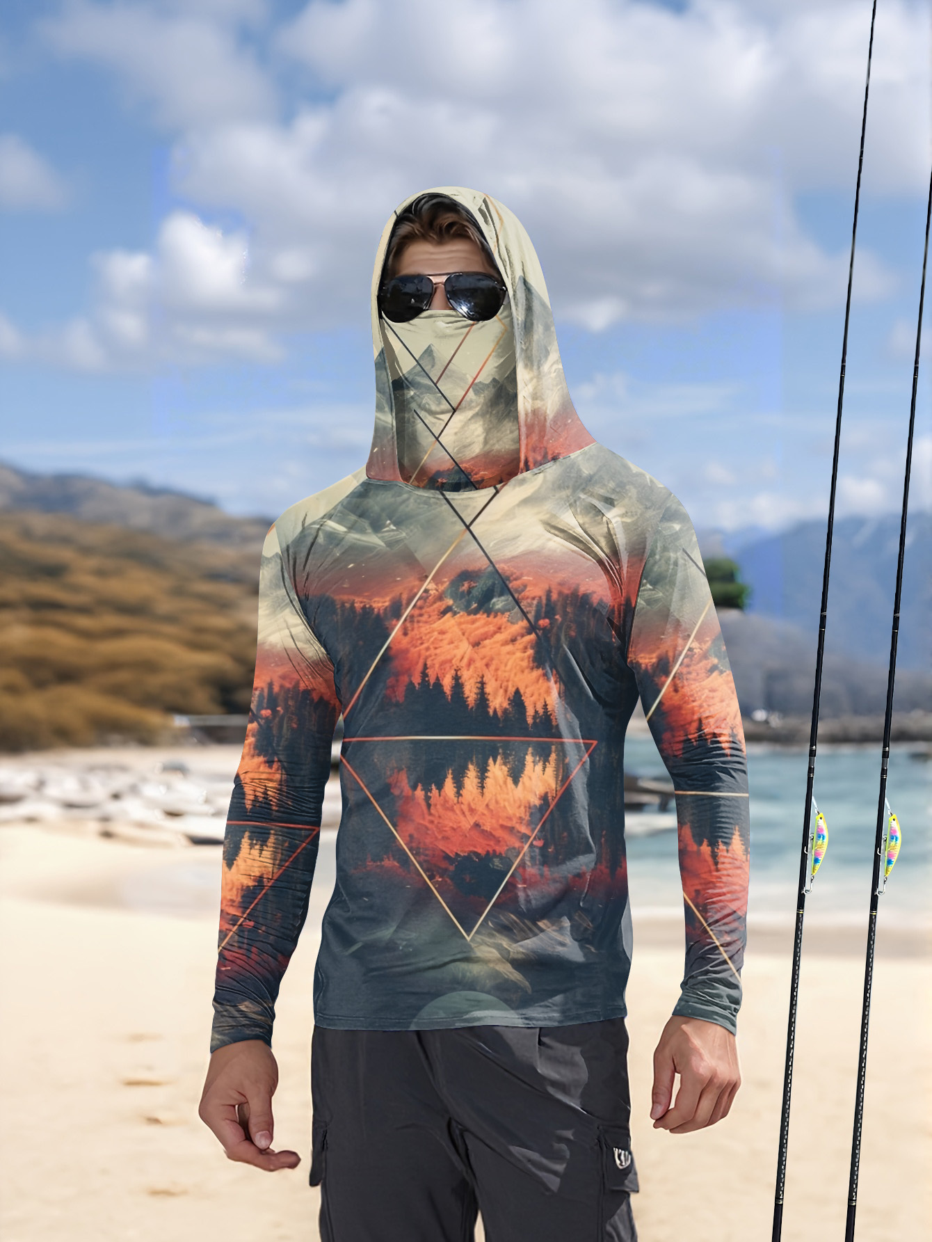 Fishing Mask Sun Protection - قميص صيد رجالي للأنشطة الخارجية مع
